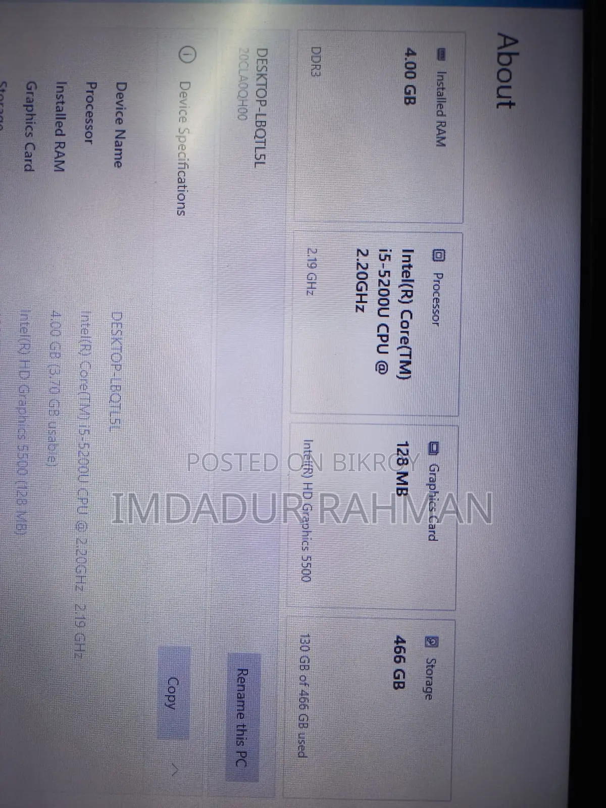 Laptop Lenovo ThinkPad X250 4GB RAM Intel Core i5 Processor 500GB Hard Disk Drive