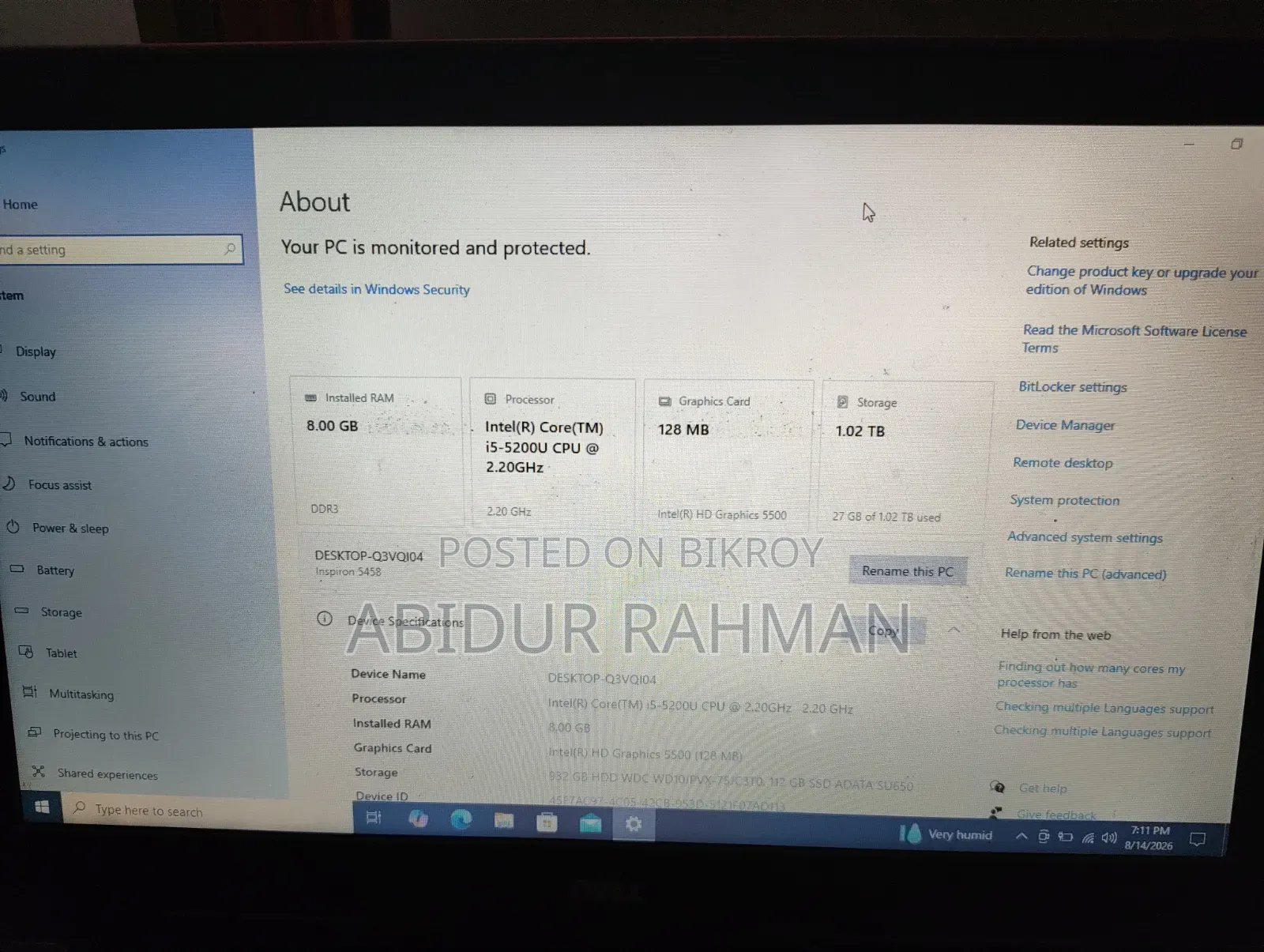 Laptop Dell Inspiron 5558 8GB Intel Core i5 HDD 1TB