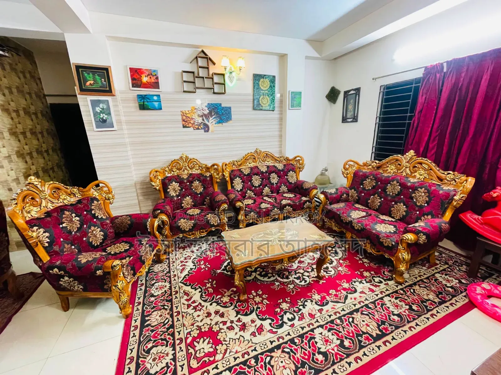 সেগুন কাঠের ৬ সিটের সোফা টেবিল সহ