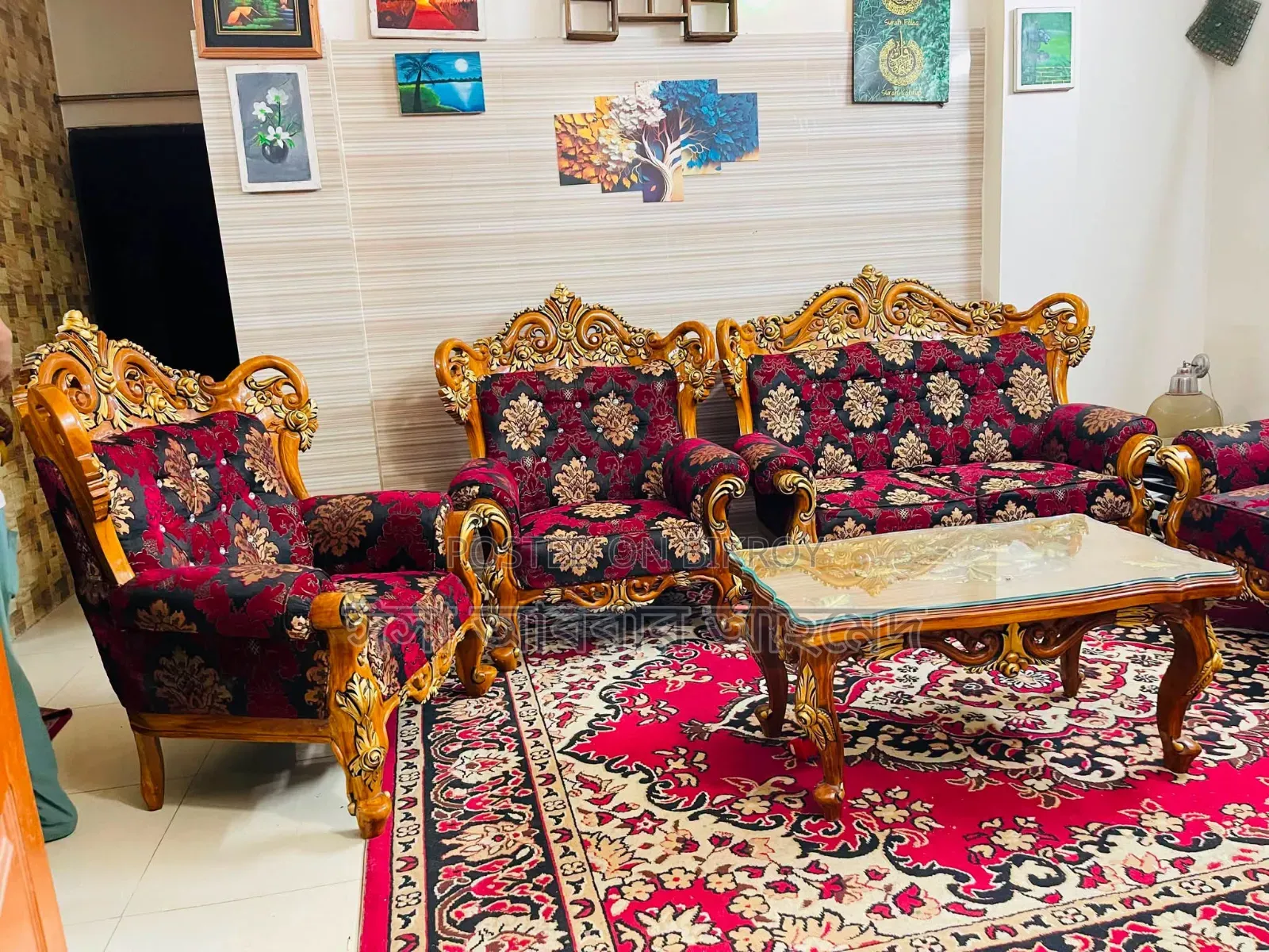 সেগুন কাঠের ৬ সিটের সোফা টেবিল সহ