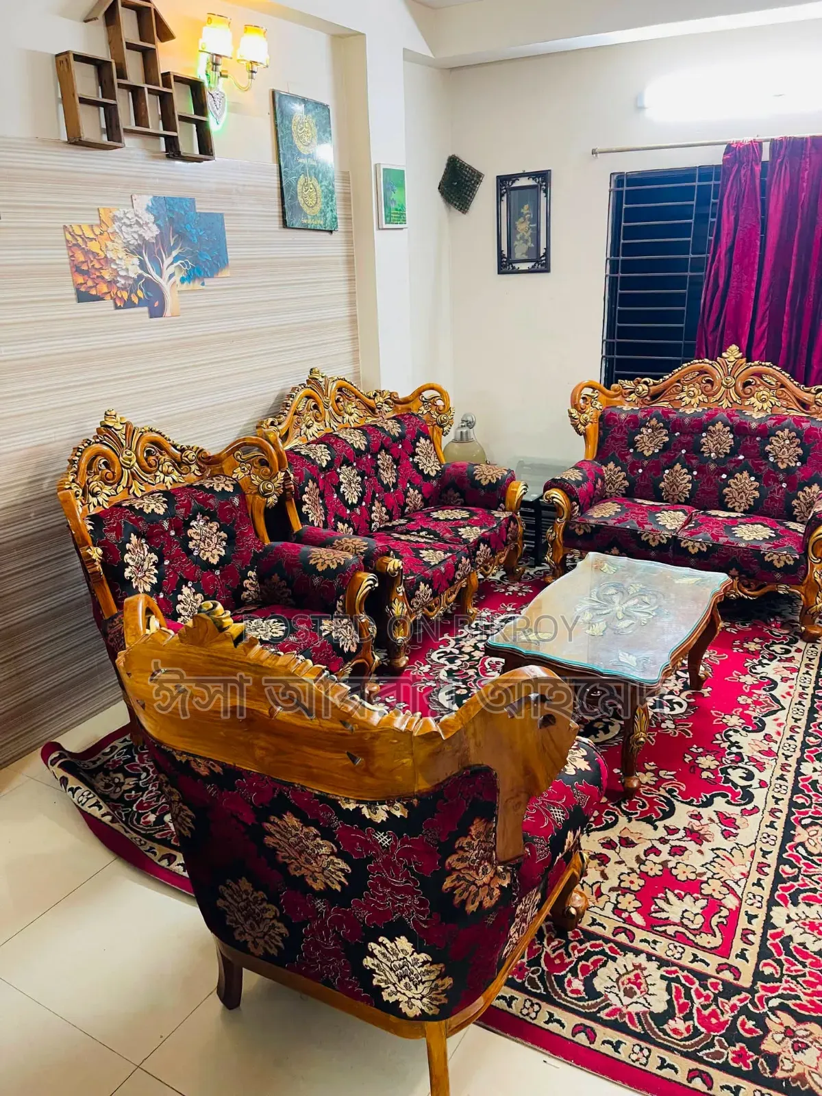 সেগুন কাঠের ৬ সিটের সোফা টেবিল সহ