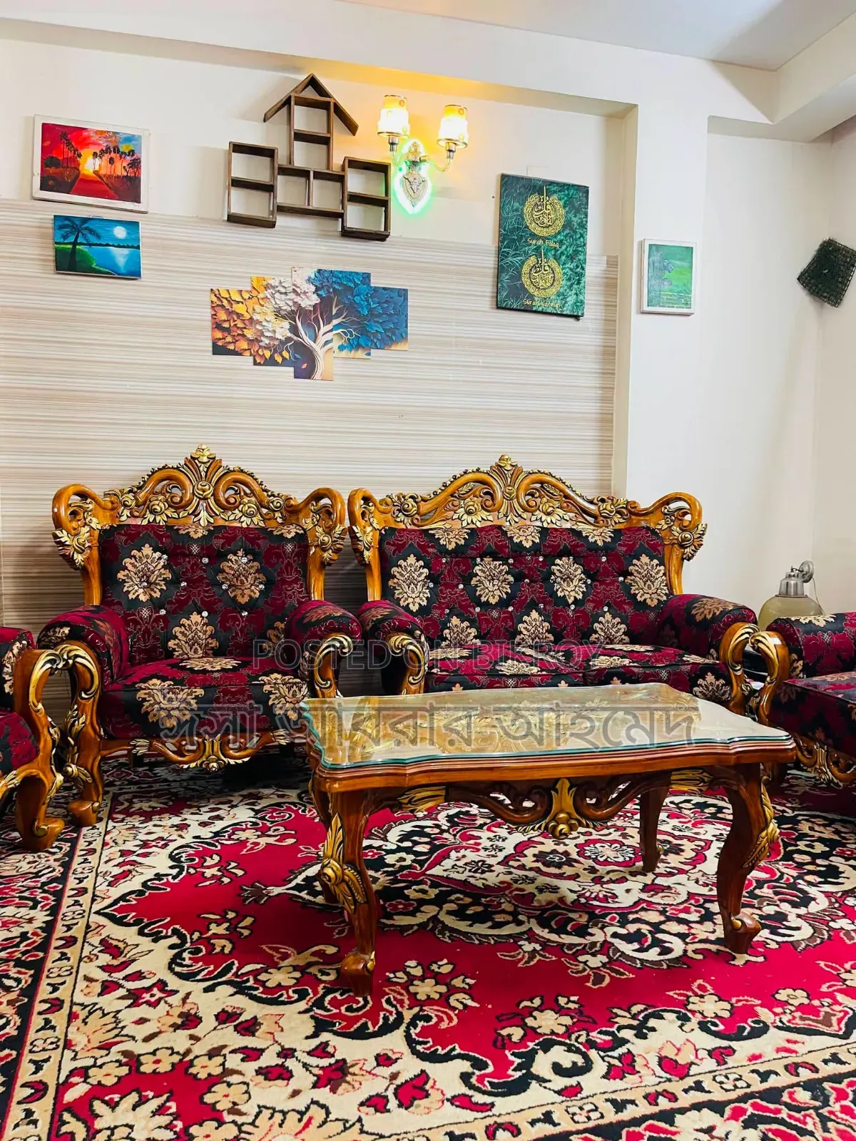 সেগুন কাঠের ৬ সিটের সোফা টেবিল সহ