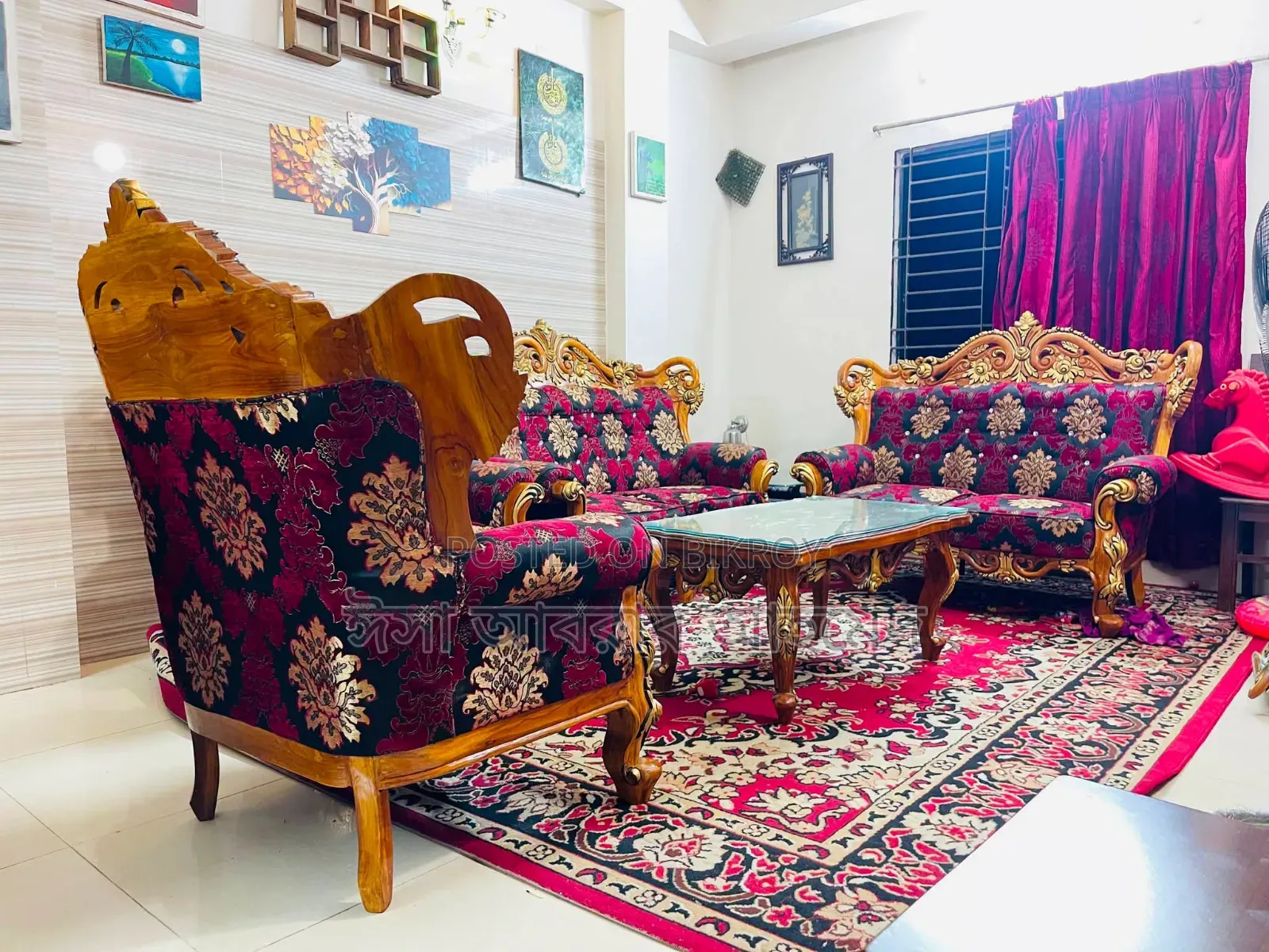 সেগুন কাঠের ৬ সিটের সোফা টেবিল সহ