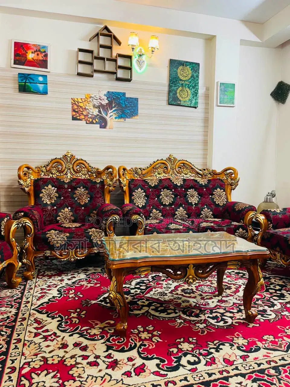 সেগুন কাঠের ৬ সিটের সোফা টেবিল সহ