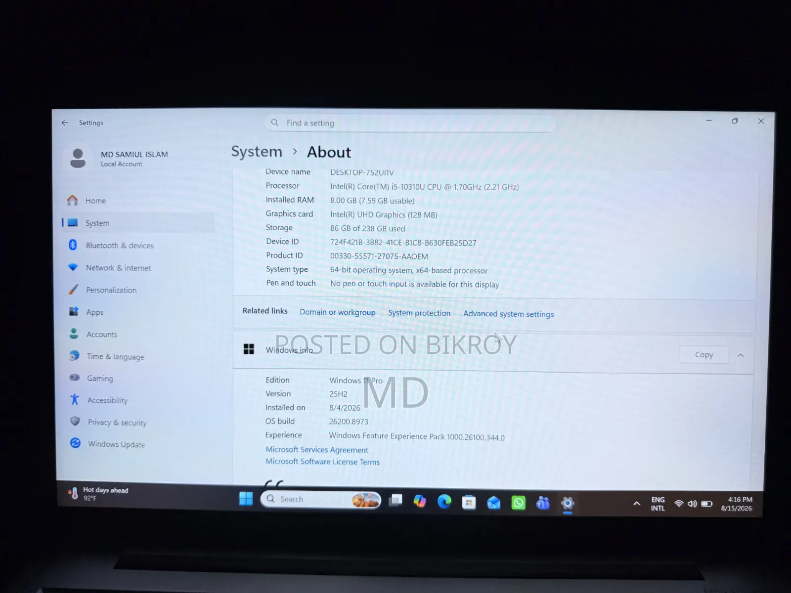 Laptop HP EliteBook 840 G7 8GB Intel Core i5 eMMC 256GB