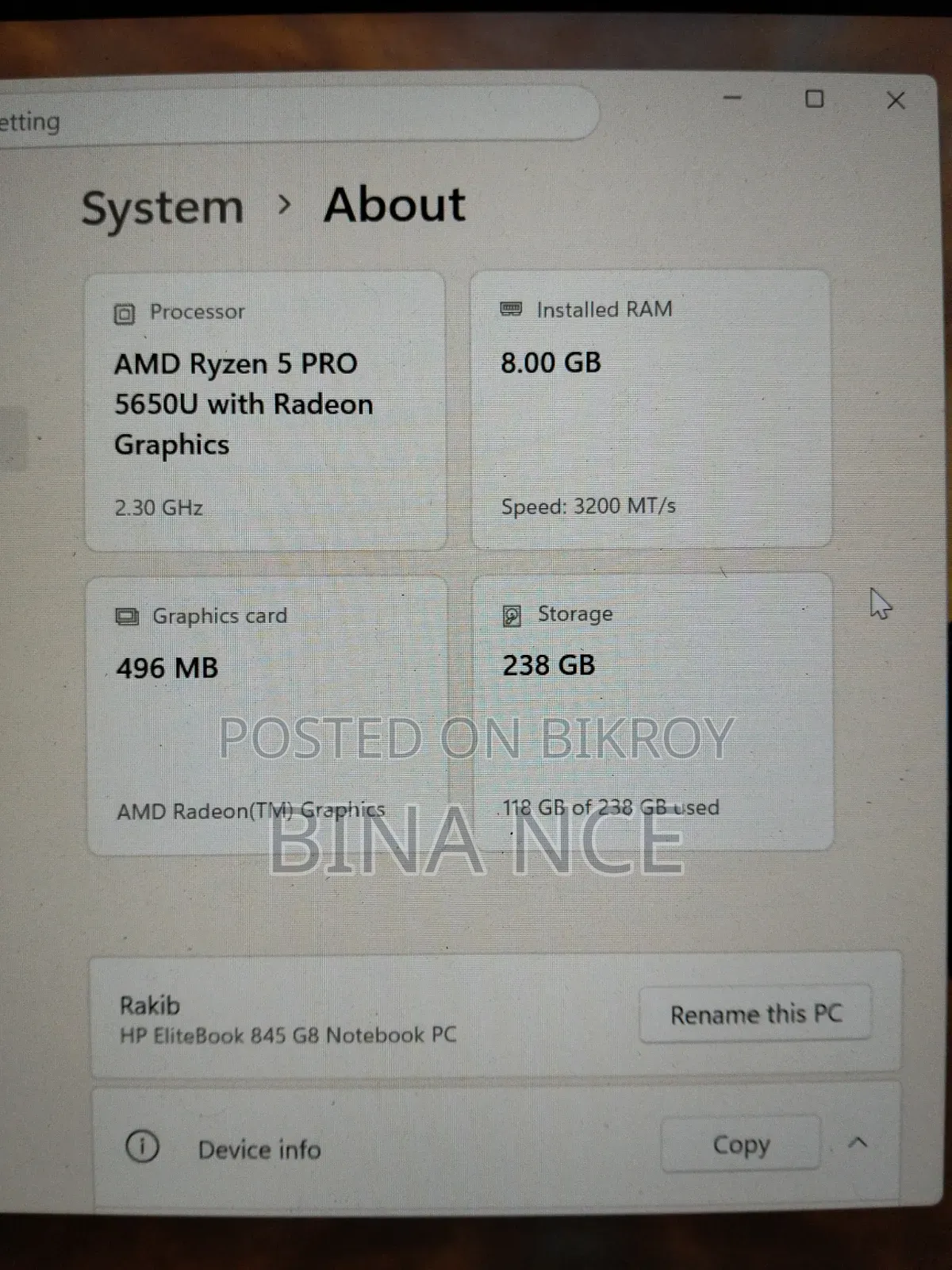 Laptop HP EliteBook 845 G8 8GB AMD Ryzen 5 SSD 256GB