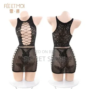 Sexy Black Fishnet Bodysuit লং স্লিভ, ফ্রি সাইজ