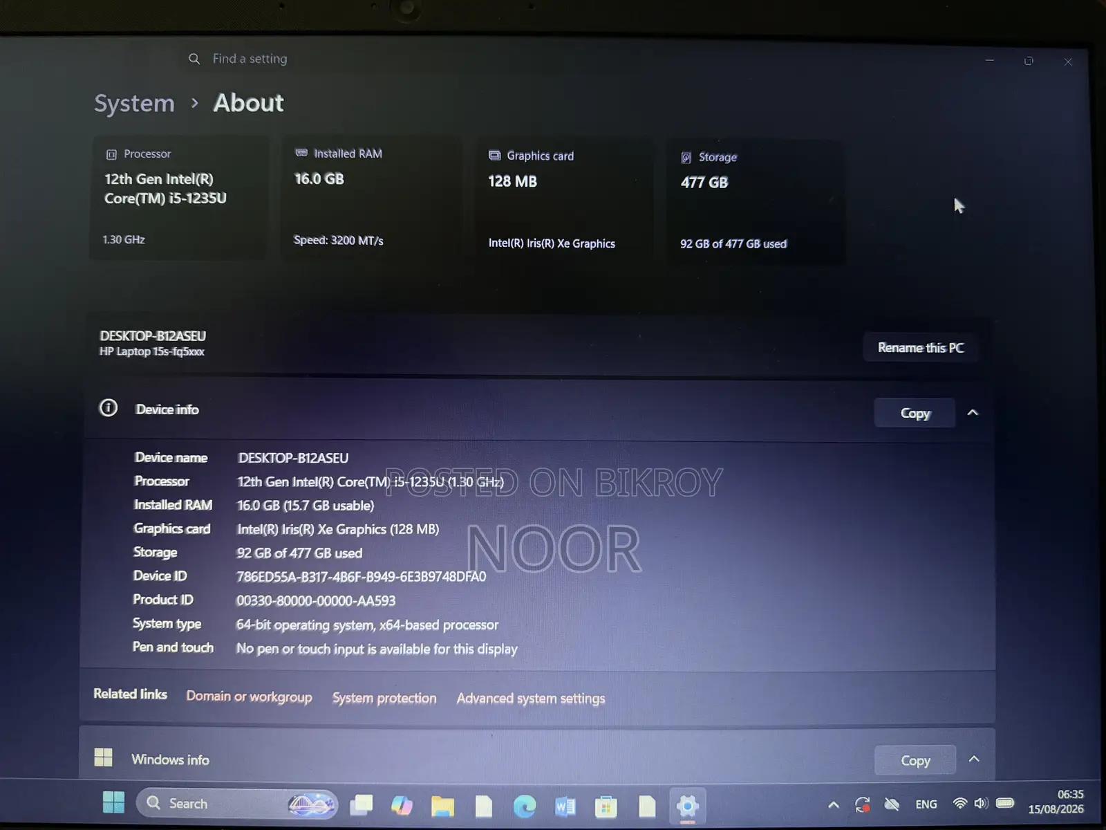 HP 15s 16GB Intel Core i5 256GB SSD Laptop