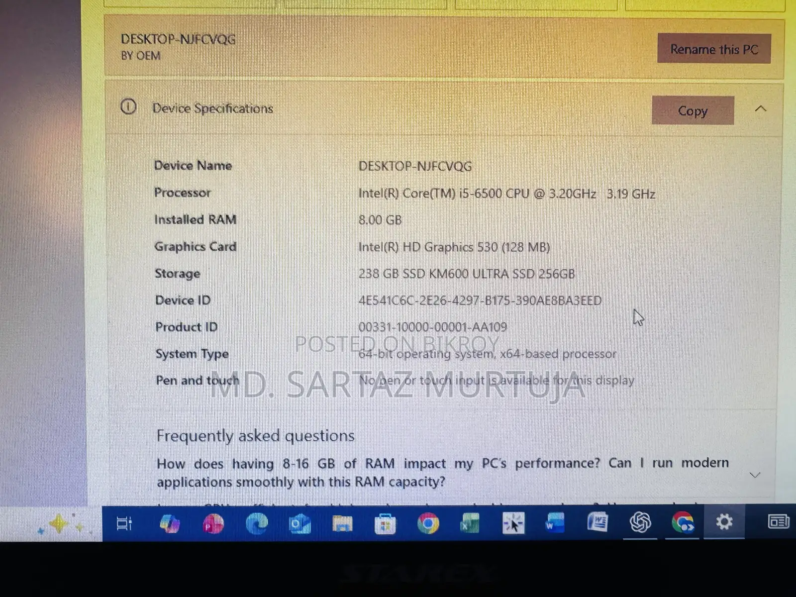 Desktop Computer 8GB Intel Core I5 SSD 256GB