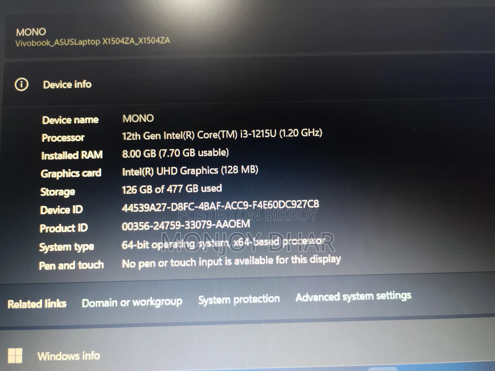 Laptop ASUS Vivobook 15 8GB Intel Core I3 SSD 512GB