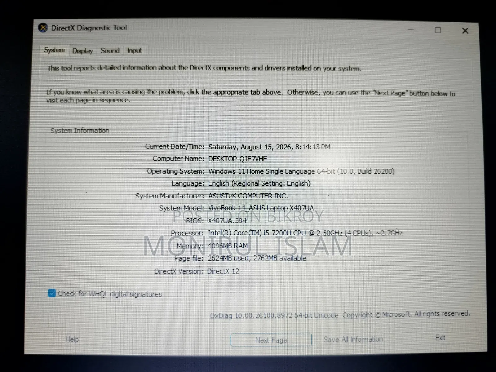 Laptop Asus Vivobook 14 4GB Intel Core i5 SSD 256GB
