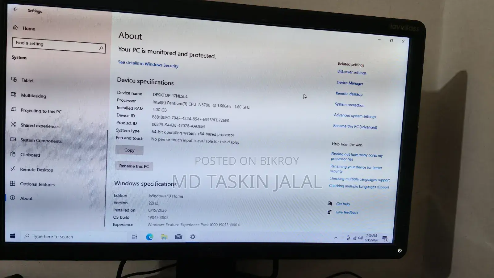 Desktop Computer 4GB Intel HDD 1T