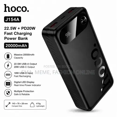 Hoco J154a 22.5w+PD20w 20000mah পাওয়ারব্যাংক