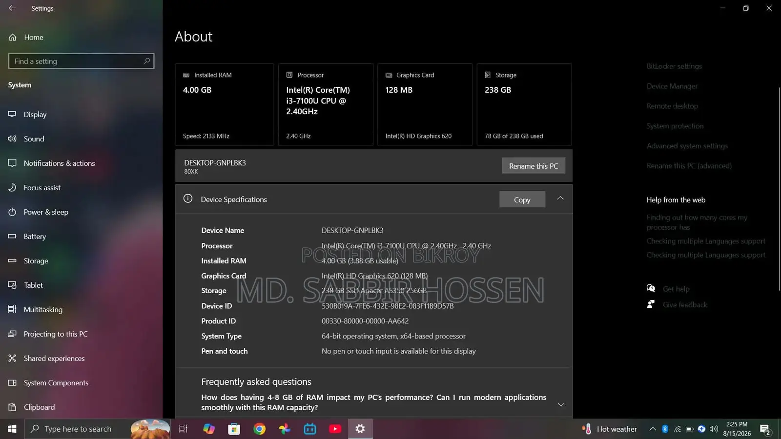 Laptop Lenovo IdeaPad 320 4GB Intel Core i3 SSD 256GB