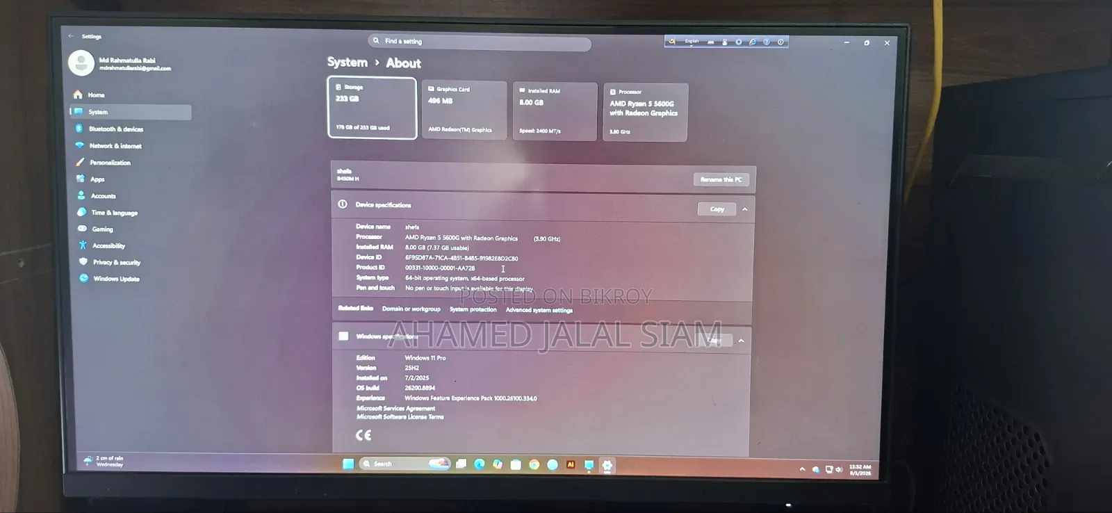 Desktop Computer 8GB AMD Ryzen 5 SSD 256GB