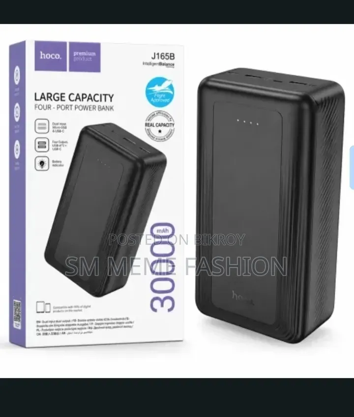 Hoco J165B 30000mAh 4-Port Power Bank – Large Capacity