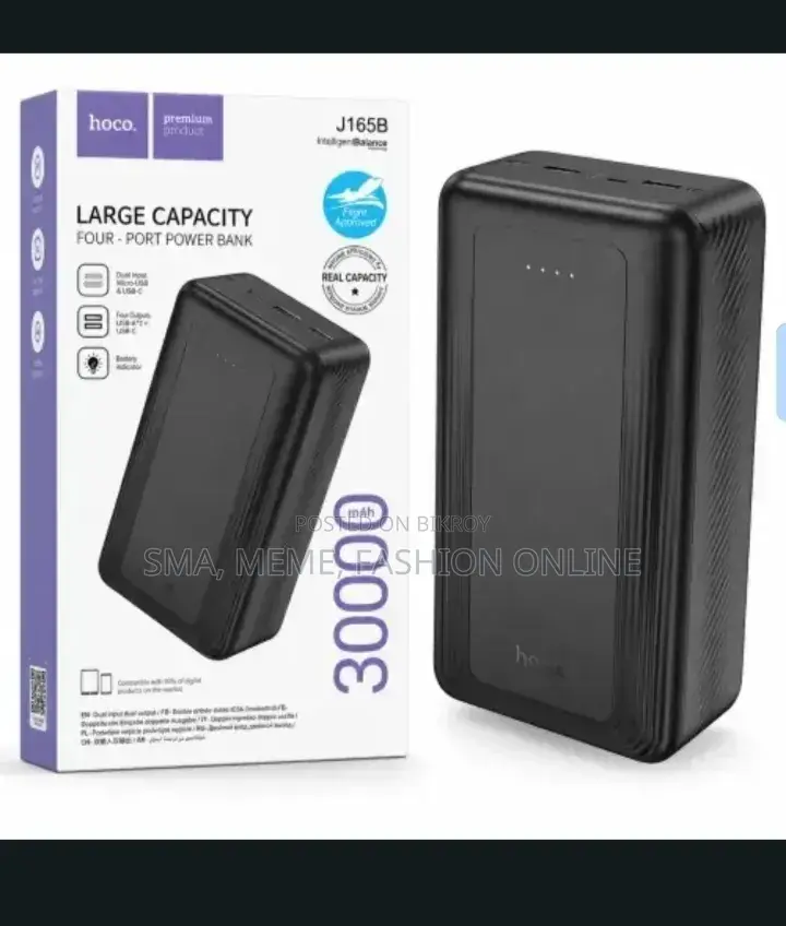 Hoco J165B 30000mAh 4-Port Power Bank – Large Capacity