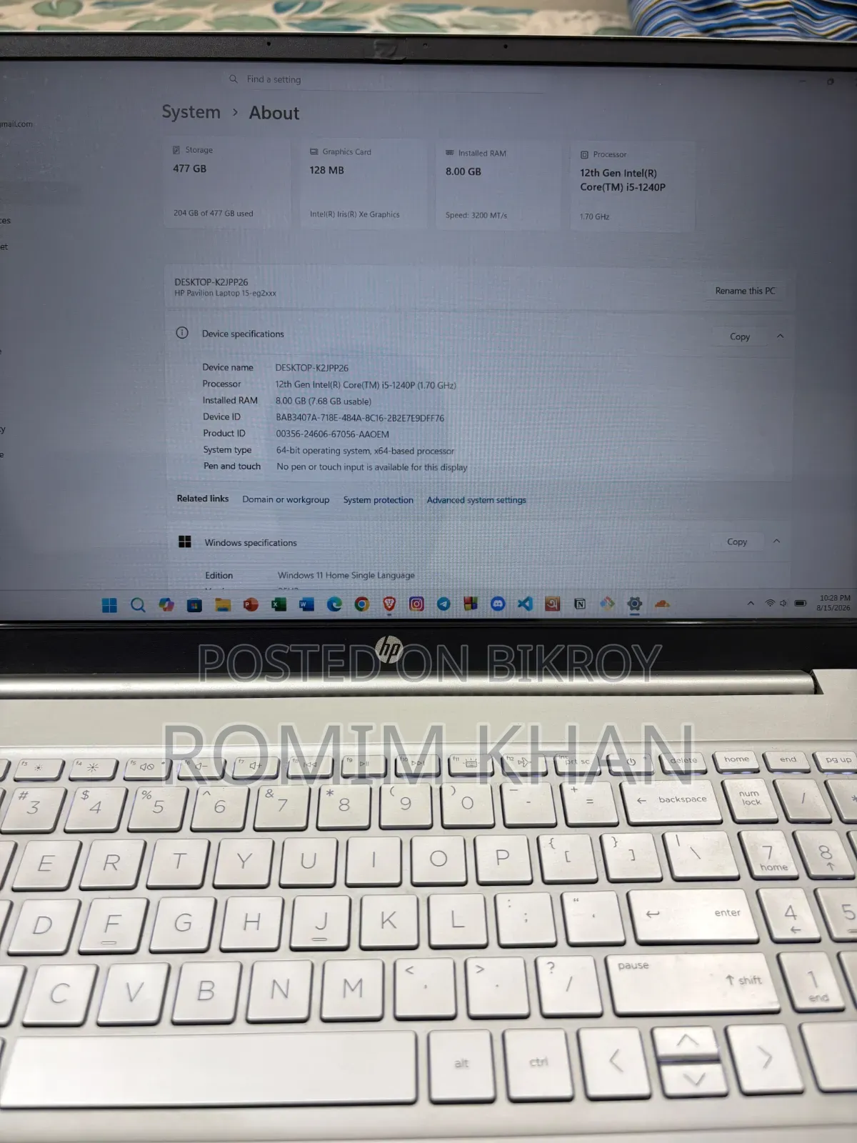 Laptop HP Pavilion 15 8GB Intel Core I5 SSD 512GB