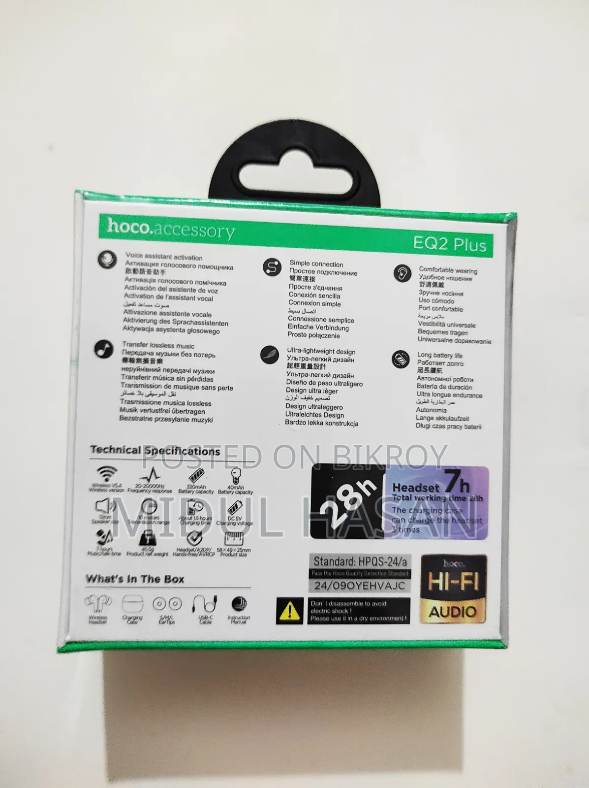 Hoco EQ2 Plus TWS Bluetooth Earbuds – LED Display