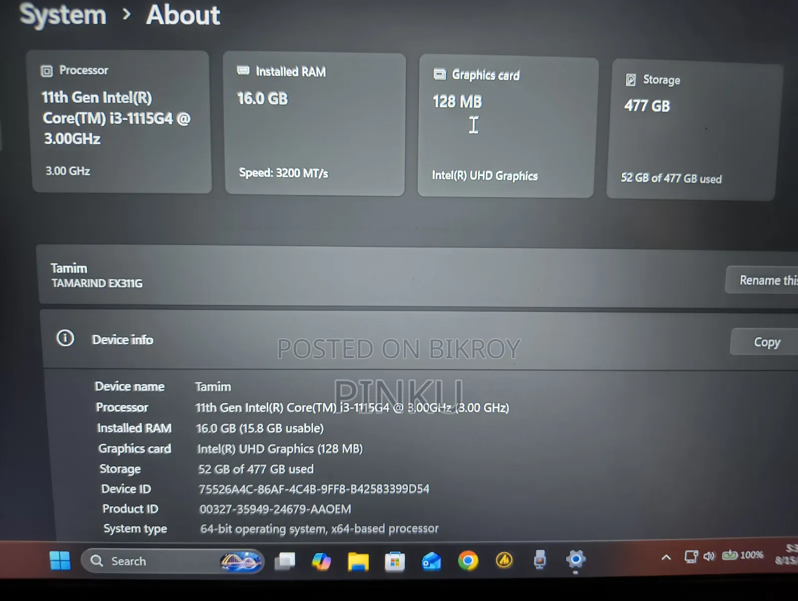 Laptop 16GB Intel Core i3 SSD 512GB