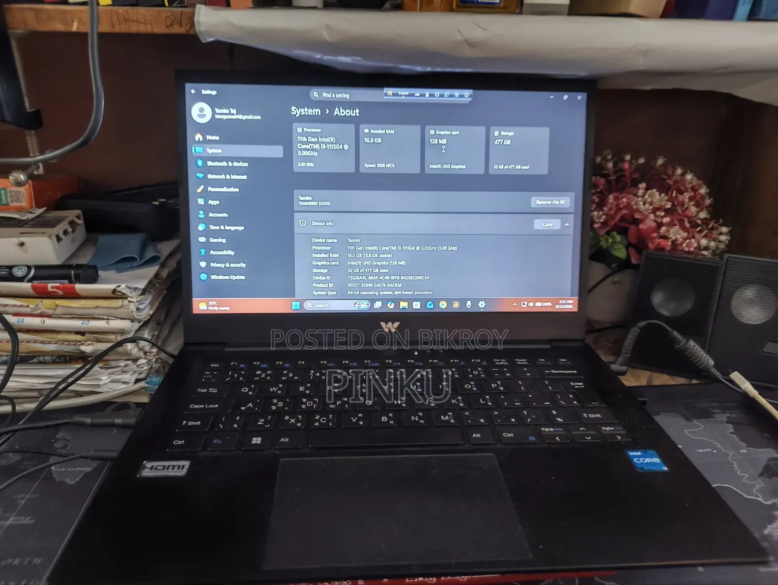 Laptop 16GB Intel Core i3 SSD 512GB
