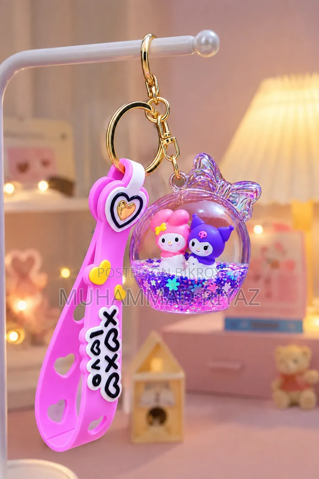 Melody and Kuromi Floating Liquid Keychain Features a Purple