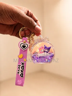Melody and Kuromi Floating Liquid Keychain Features a Purple