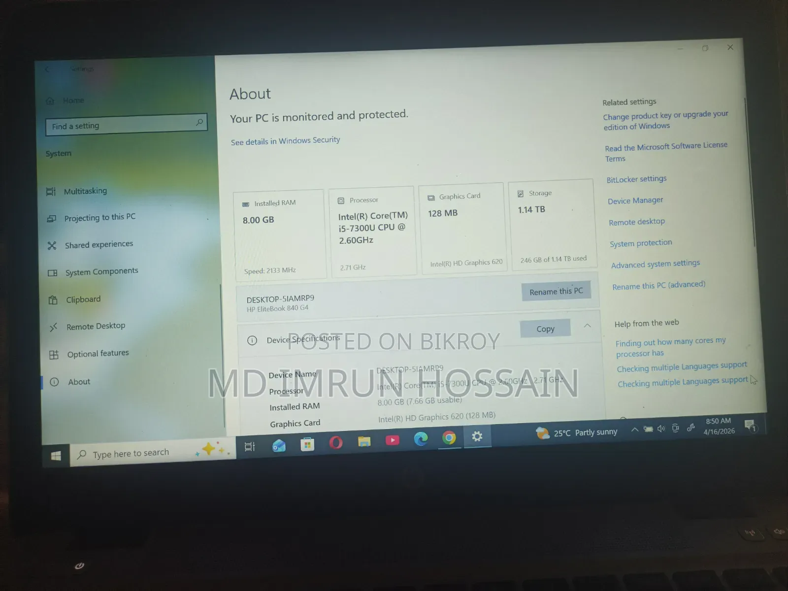 Laptop HP EliteBook 840 G8 8GB Intel Core i7 HDD 1T