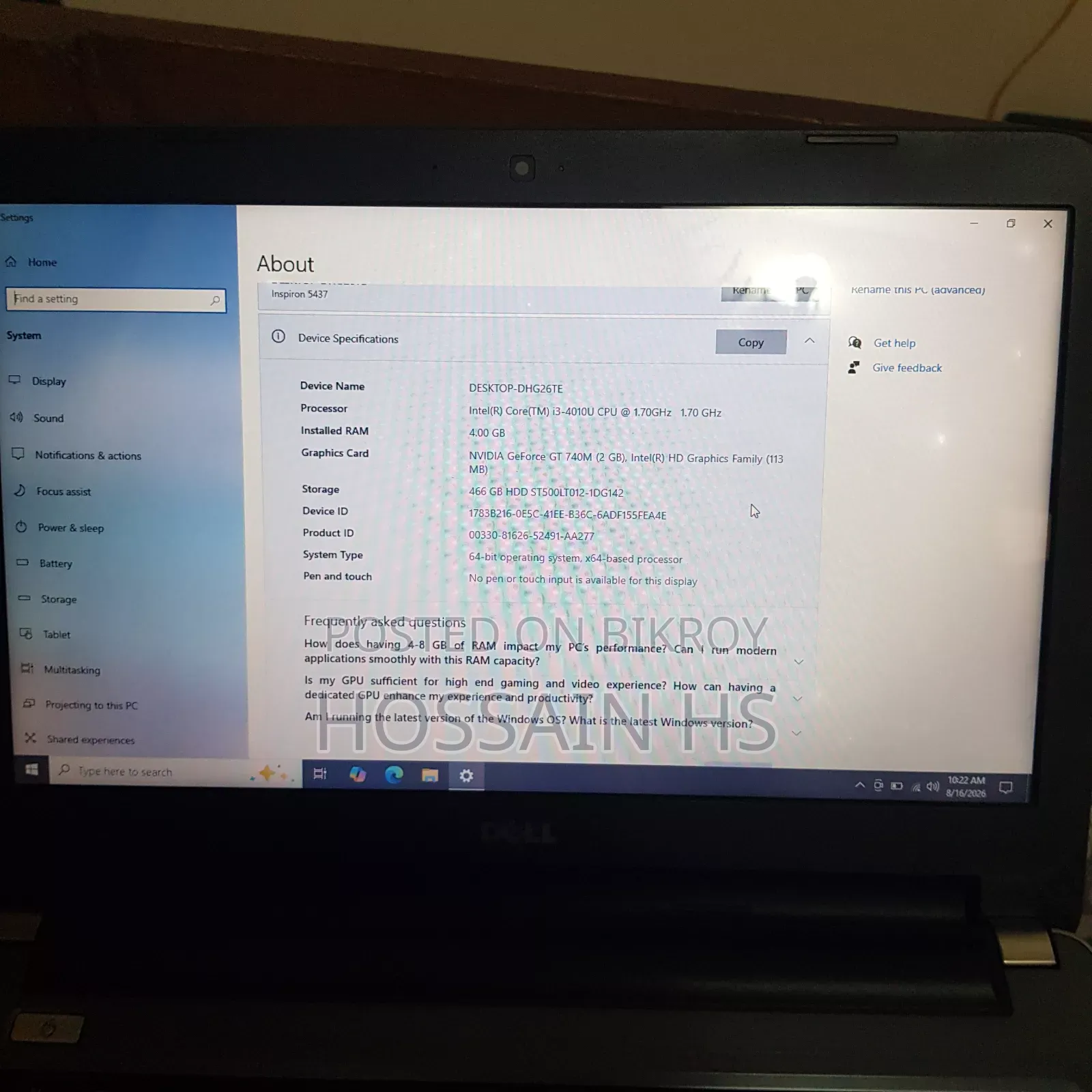 Laptop Dell Inspiron 14 4GB RAM Intel Core i3 500GB HDD
