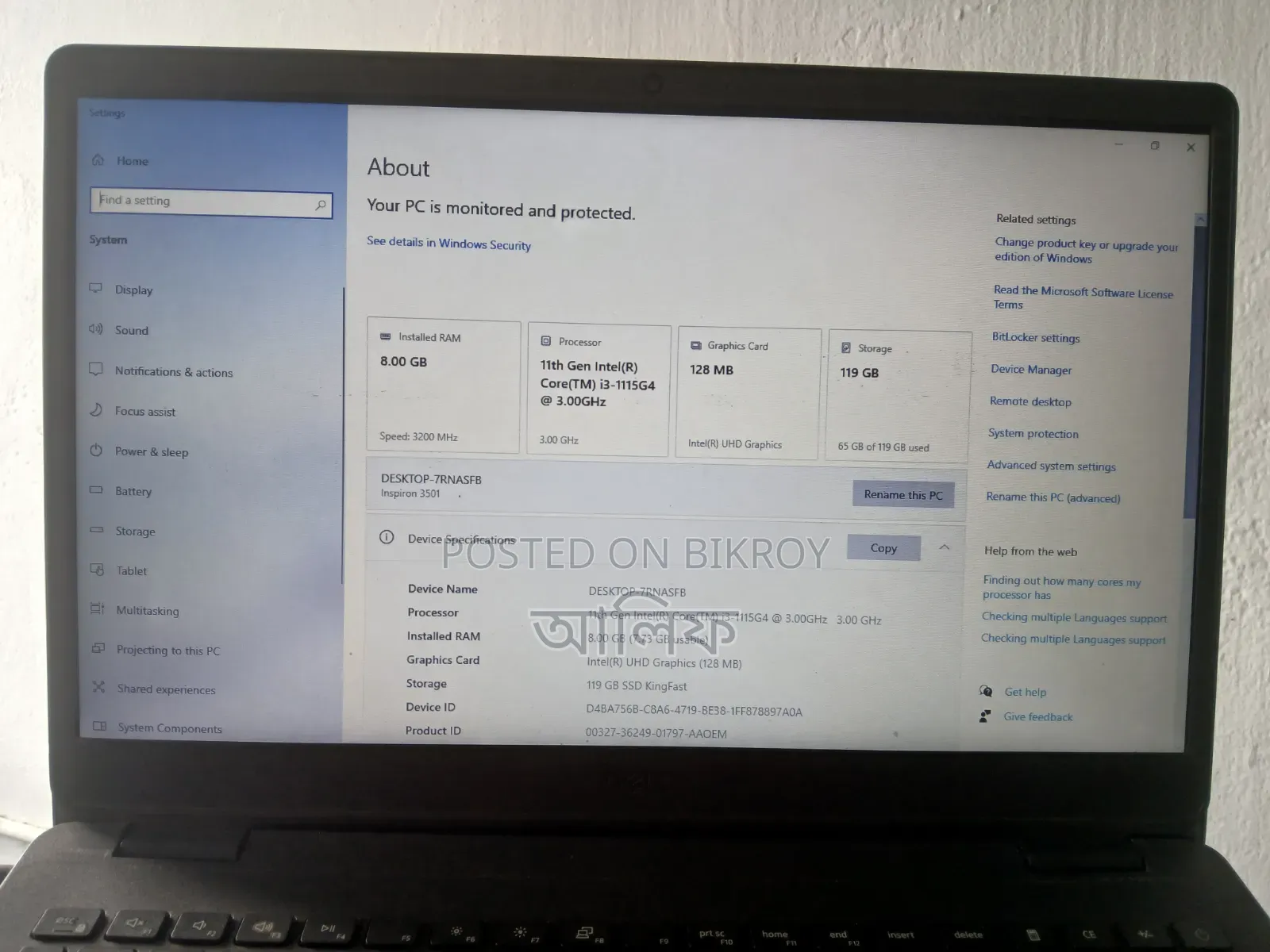 Laptop Dell Inspiron 15 3000 8GB Intel Core I3 SSD 128GB