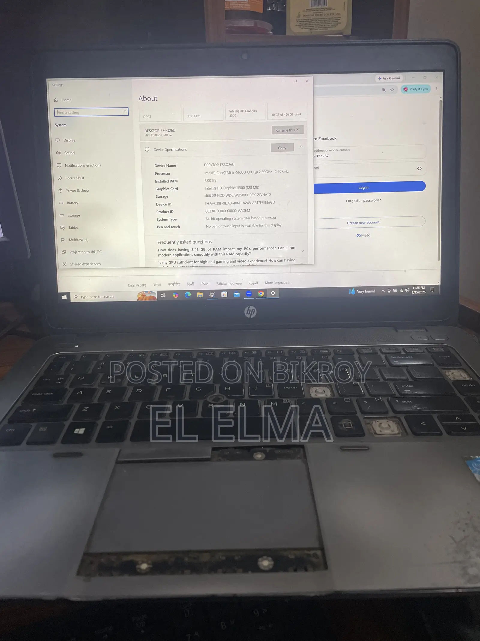 Laptop HP EliteBook 840 G2 8GB Intel Core I7 HDD 500GB