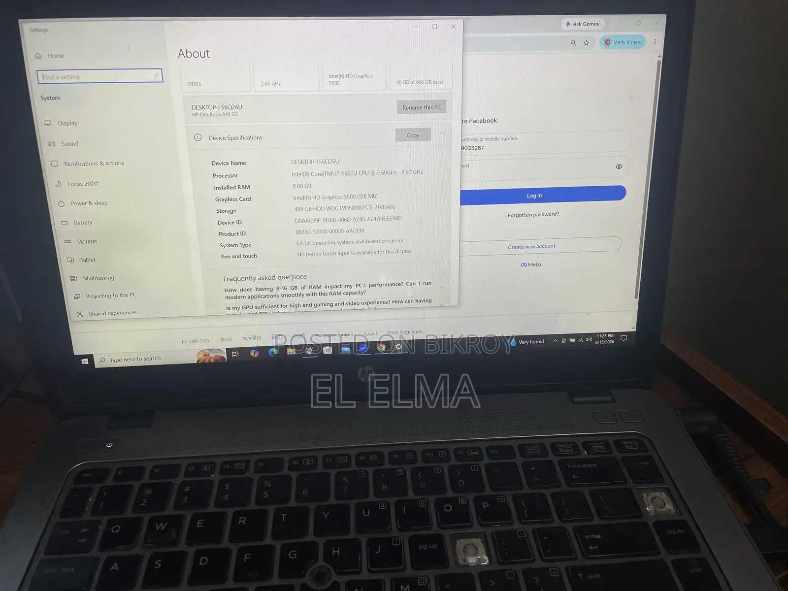 Laptop HP EliteBook 840 G2 8GB Intel Core I7 HDD 500GB
