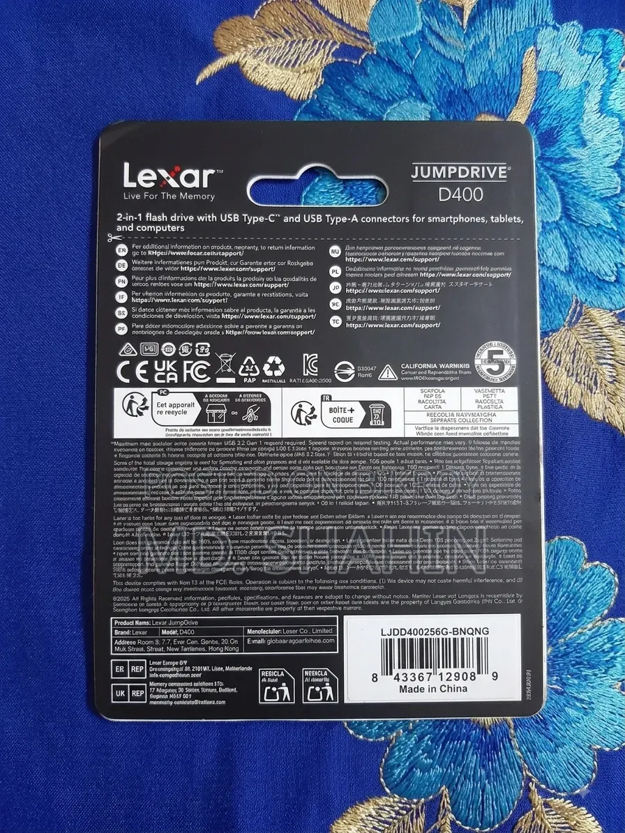 Pendrive - Lexar 256gb D400, Dual Drive (Type-C + Type-A)