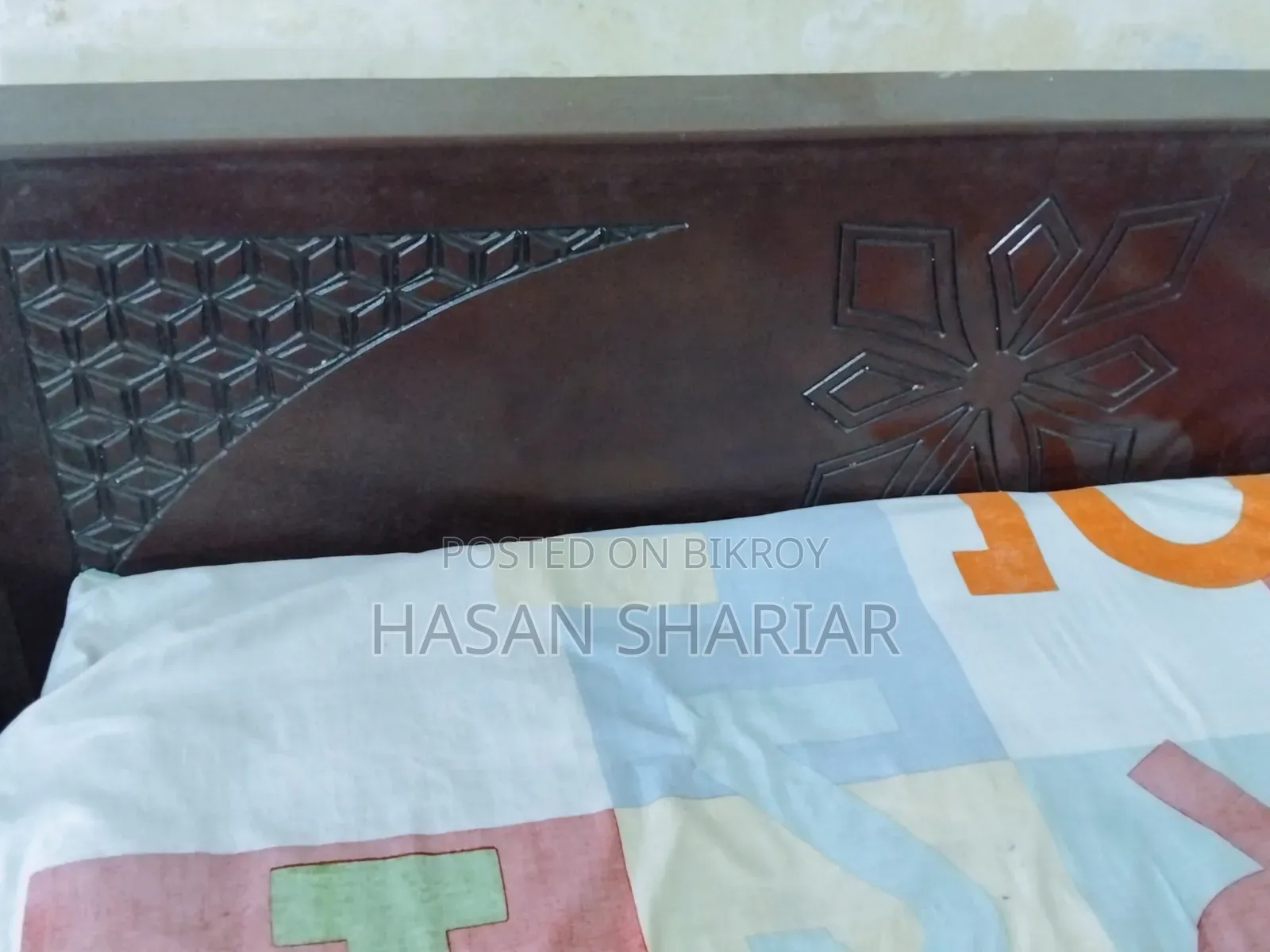 Malaysian MDF Processed Wood Queen Size Bed With Side Table.