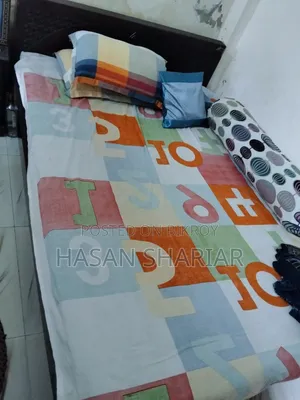 Malaysian MDF Processed Wood Queen Size Bed With Side Table.