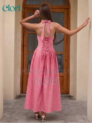 Gingham Plaid Halter Neck Dress