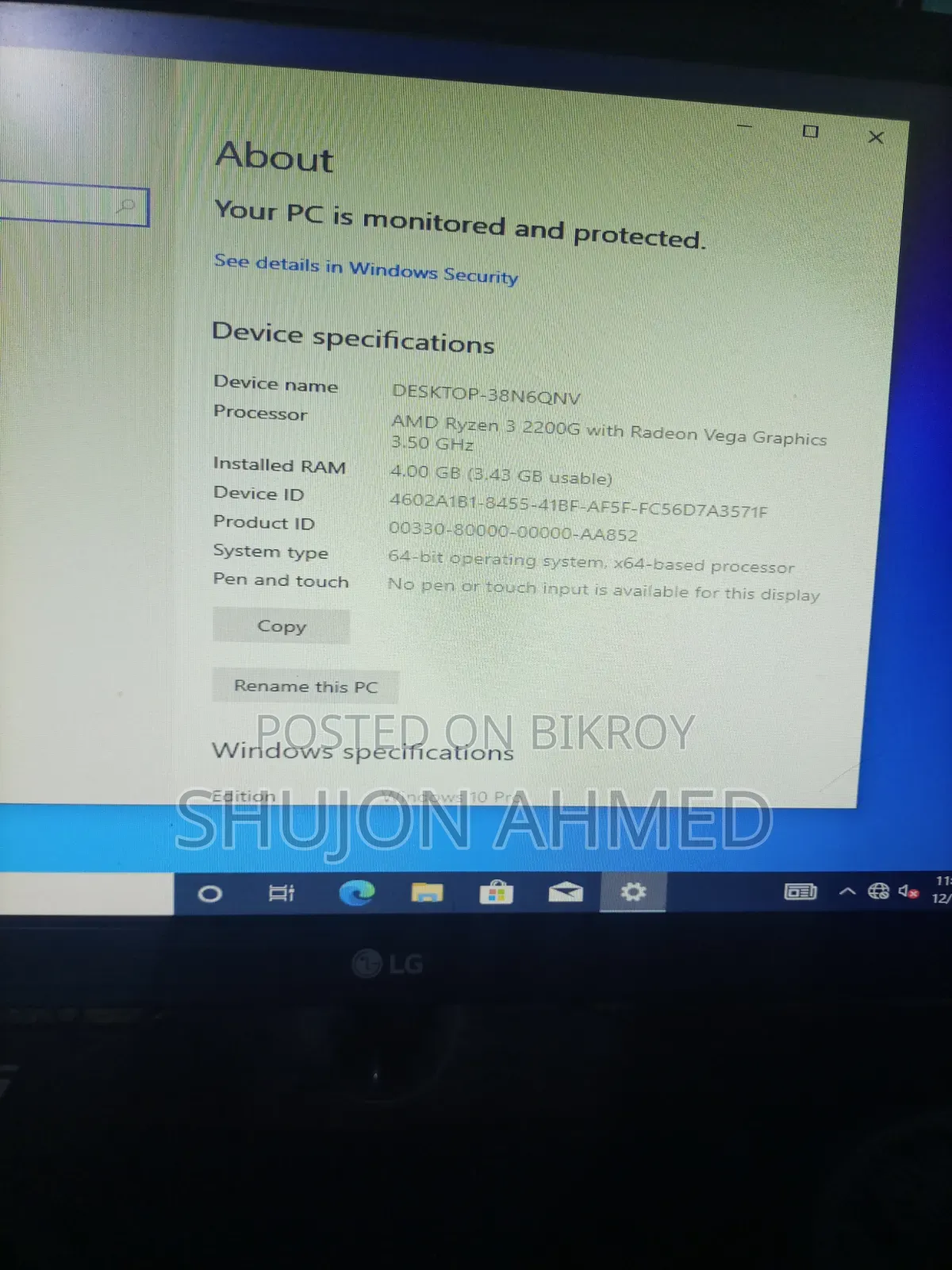 Desktop Computer 4GB AMD Ryzen 3 SSD 128GB