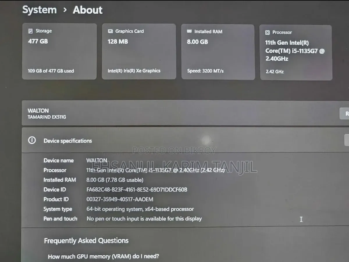 Laptop 8GB Intel Core I5 SSD 512GB