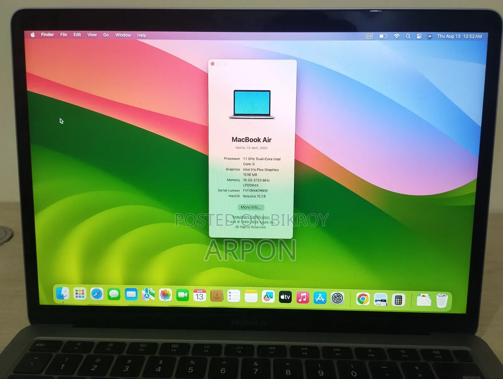 Laptop Apple MacBook 2020 16GB Intel Core i3 SSD 256GB