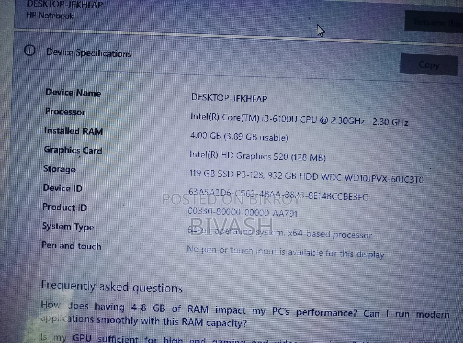 ল্যাপটপ HP 14-dq1025cl 4GB Intel Core i3 SSD 1T