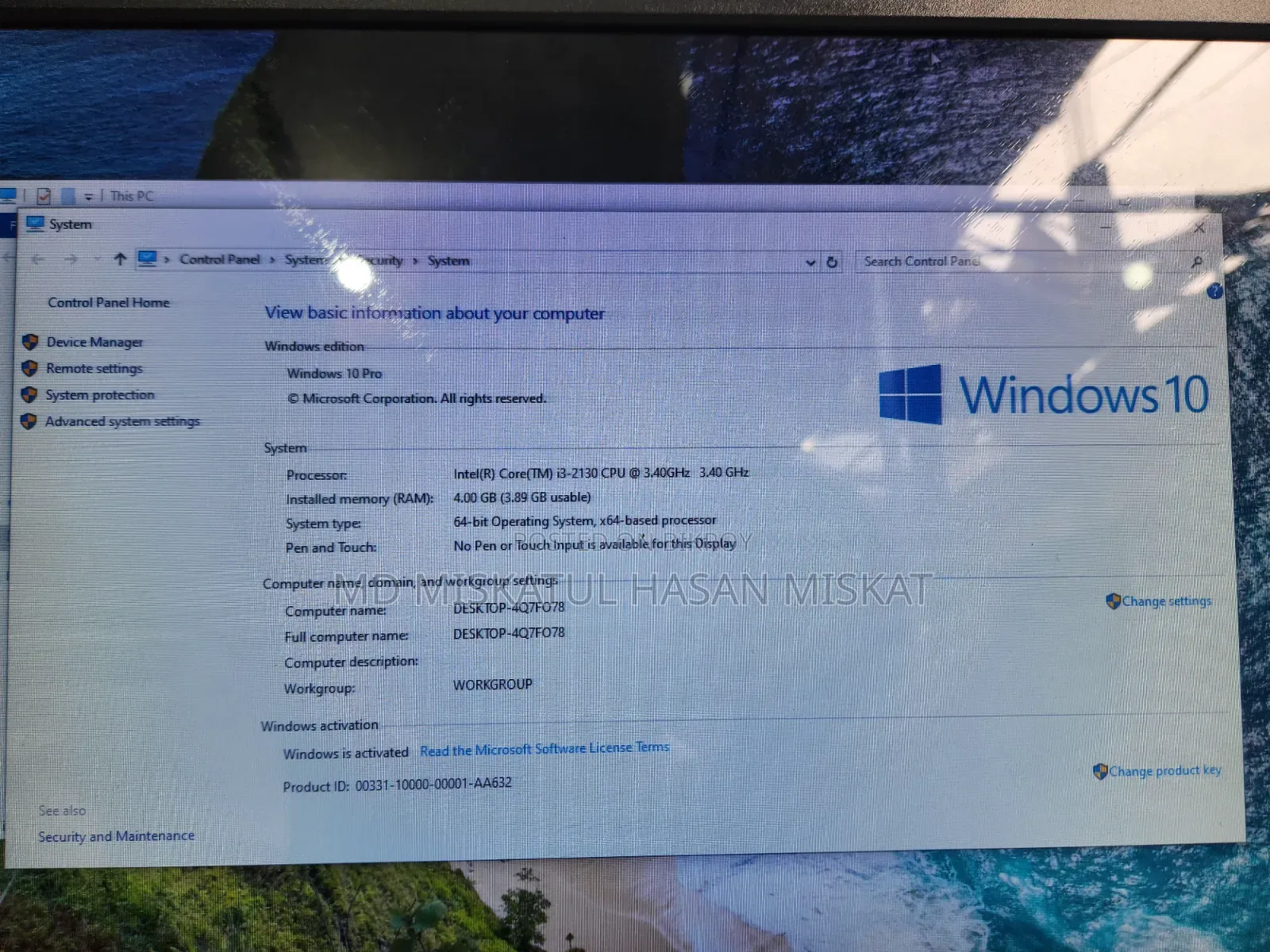 Desktop Computer 4GB RAM Intel Core i3 128GB SSD