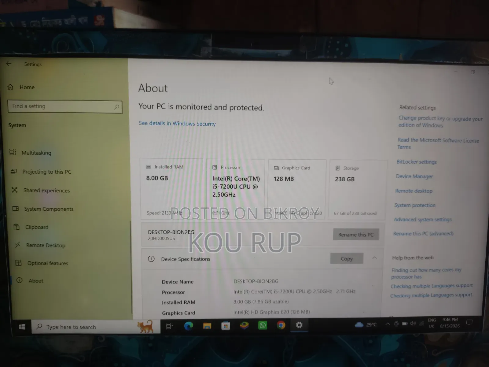Laptop Lenovo ThinkPad T490s 8GB Intel Core I5 SSD 256GB