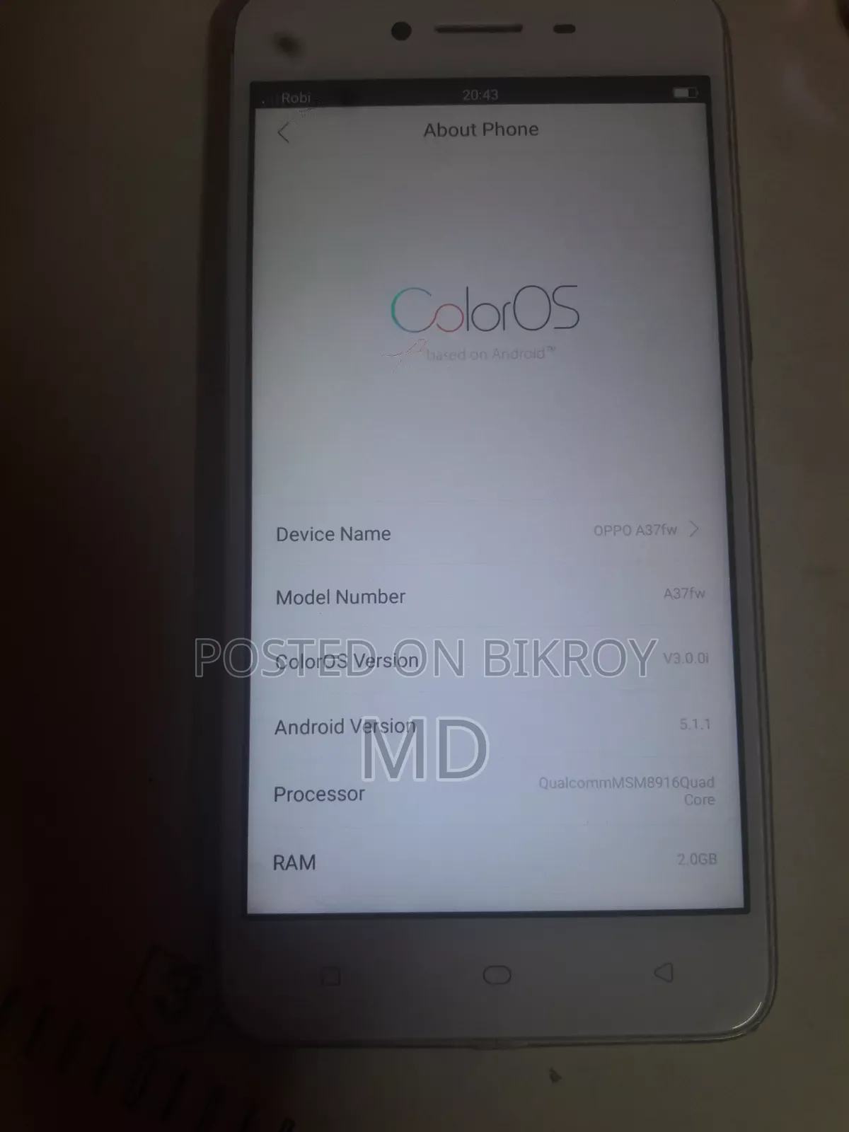 অপো এ৩৭ ১৬ জিবি রূপালী