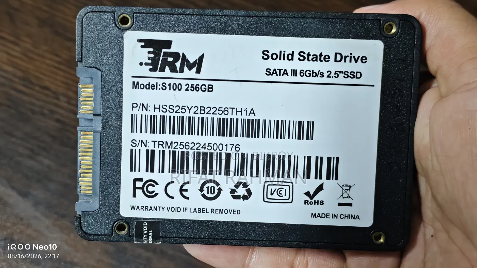 TRM S100 256gb Sata SSD for Sale!