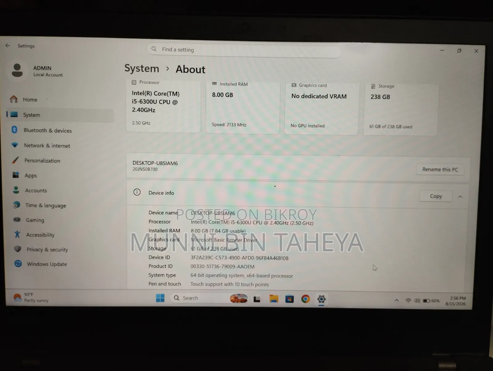 Laptop Lenovo ThinkPad T470 8GB Intel Core i5 SSD 256GB