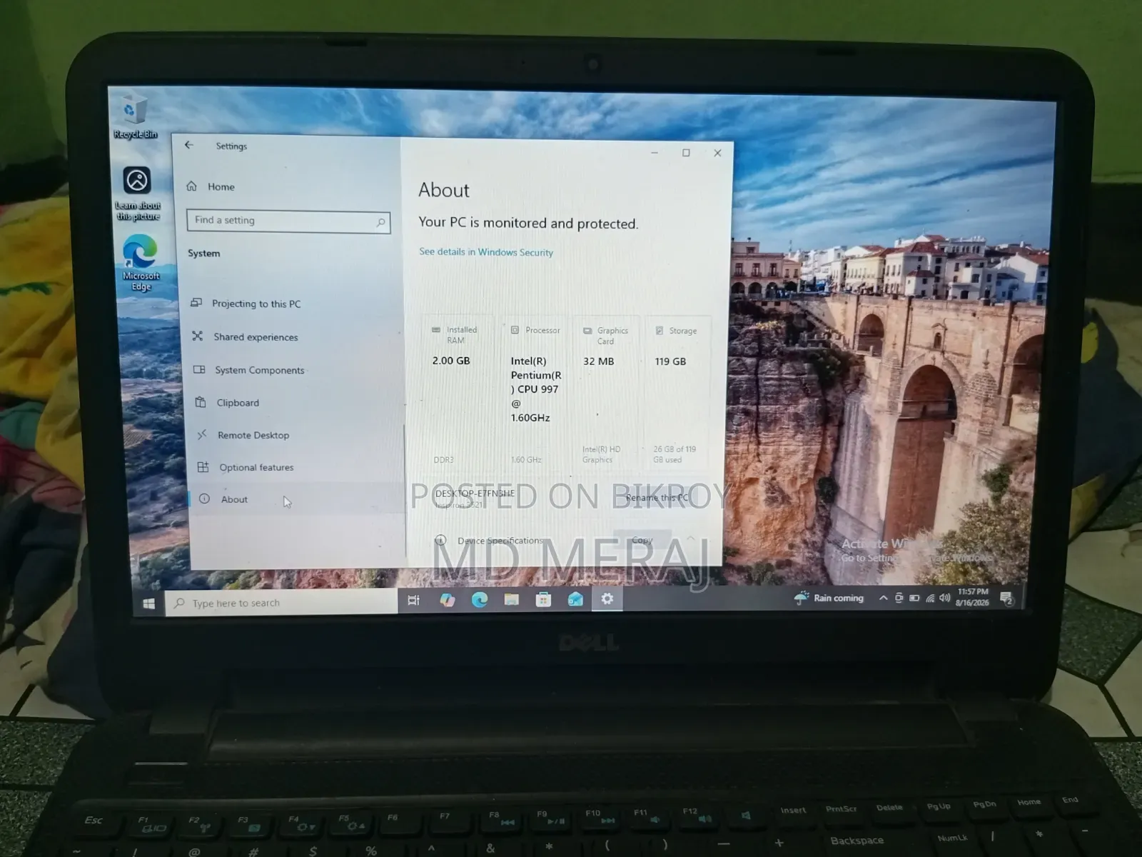 Laptop Dell Inspiron 15 3521 2GB Intel Pentium SSD 128GB