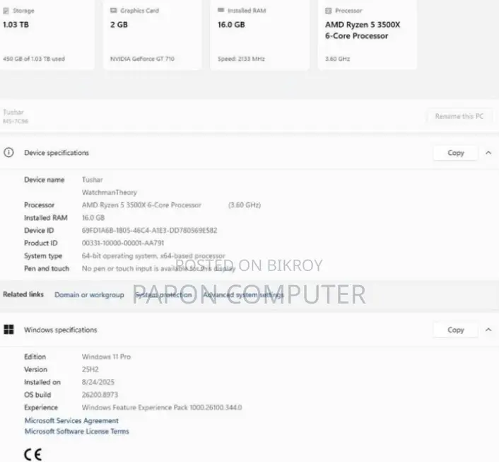Desktop Computer 8GB AMD Ryzen 5 HDD+SSD 1T