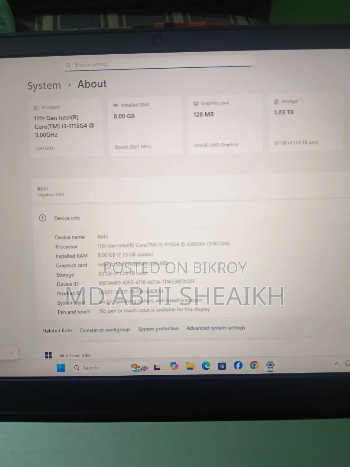 Laptop Dell Inspiron 15 3000 8GB Intel Core i3 HDD 1T