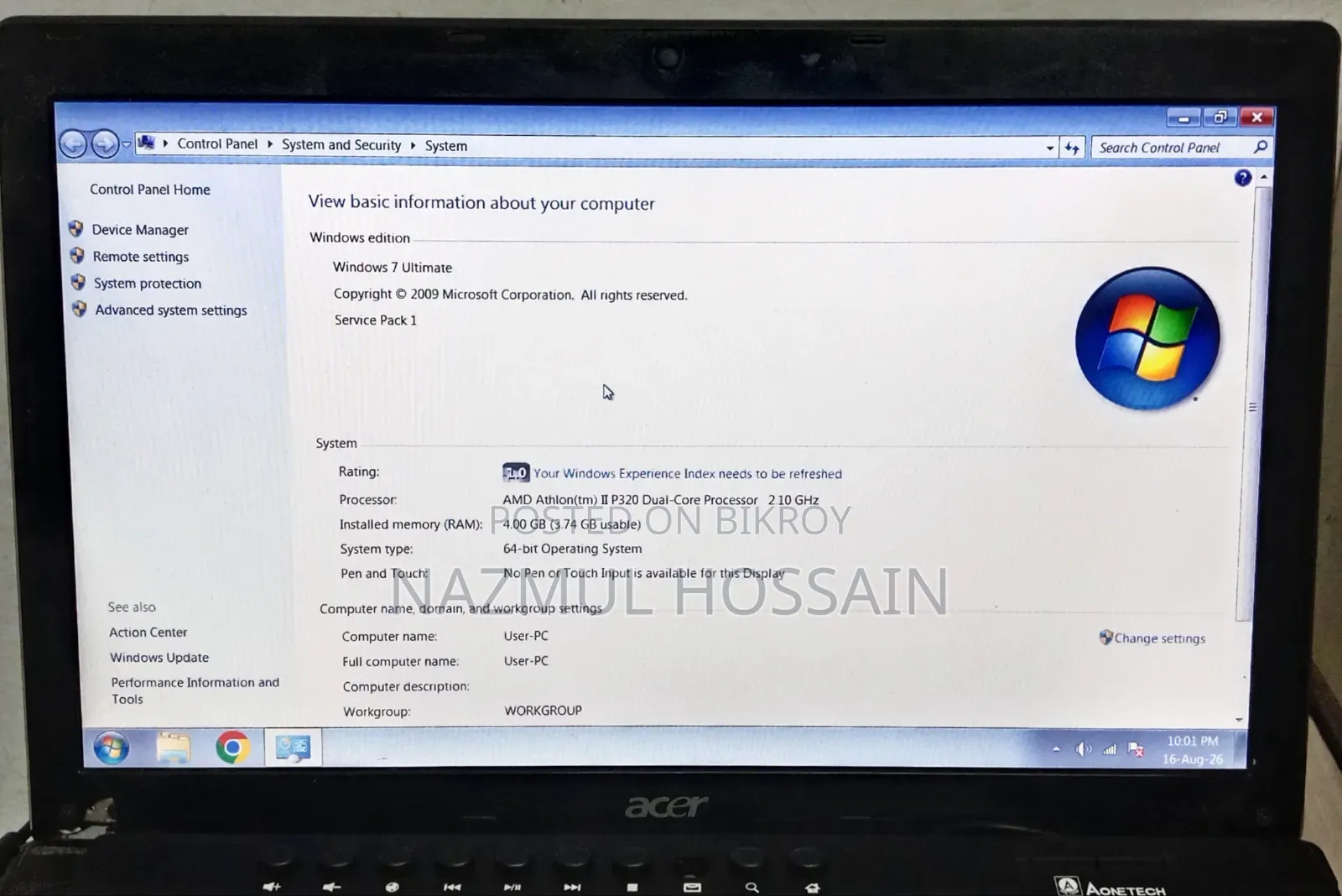 Laptop Acer 4GB AMD HDD 250GB