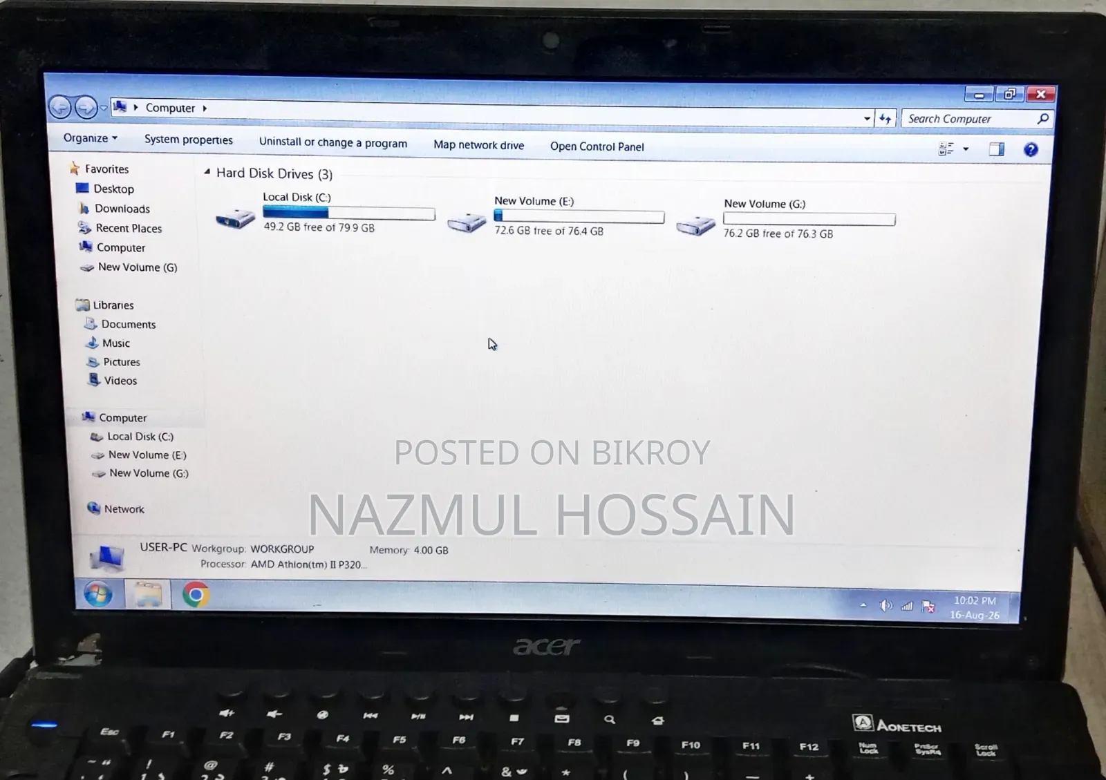 Laptop Acer 4GB AMD HDD 250GB